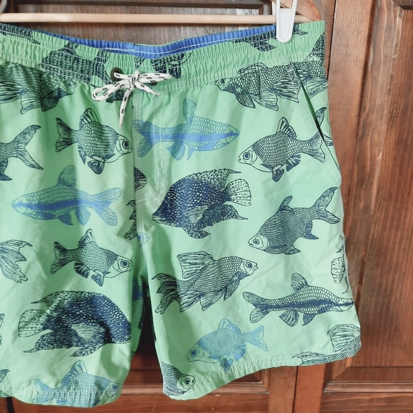 Boden Light Green Fish Print Mesh Liner Swim Trunks Size 36 - Picture 4 of 11